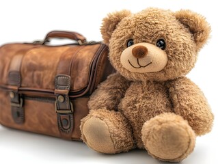 a teddy bear next to a bag