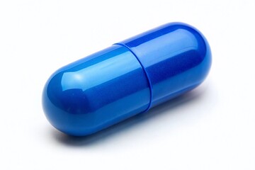 A single blue pill with a distinctive shape and scoring lies on a white background, conveying a sense