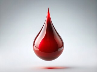 Fototapeta premium A single crimson blood drop suspended in mid-air, glistening with precision, against a stark white background, evoking