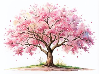 Obraz premium Árbol de cerezo estilo acuarela fondo blanco