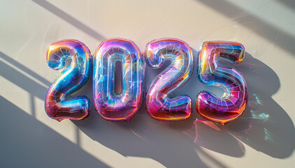 Number 2025 in holographic rainbow balloons