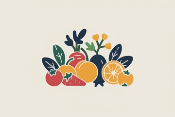 Colorful illustration of fruits and vegetables forming a decorative border