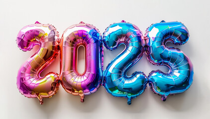 Number 2025 in holographic rainbow balloons
