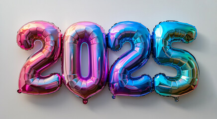 Number 2025 in holographic rainbow balloons
