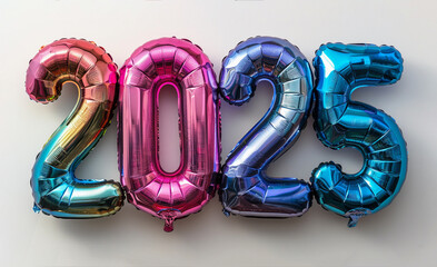 Number 2025 in holographic rainbow balloons