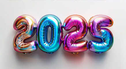 Number 2025 in holographic rainbow balloons