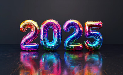 Number 2025 in holographic rainbow balloons