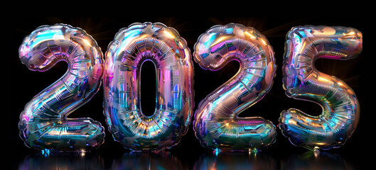Number 2025 in holographic rainbow balloons