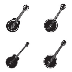 Naklejka premium Banjo silhouette set black color vector illustration