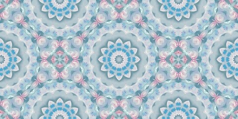 Abstract Kaleidoscope Geometry Psychedelic Art Pastel Pink Blue White Pattern Background