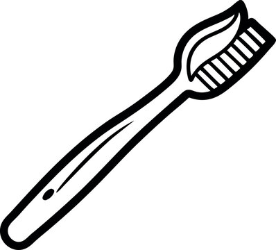 recommend clip art: Black and White Toothbrush with Toothpaste Icon for Dental Hygiene and Health