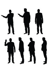 Silhouette of Businessman in Different Poses Standing. Business, office work and people concept vector