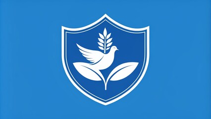 Fototapeta premium A stylized, modern logo for a social justice advocacy organization features a bold, blue shield with a white
