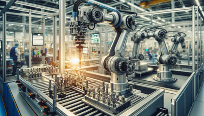 Fototapeta premium industrial machines operating in a modern factory