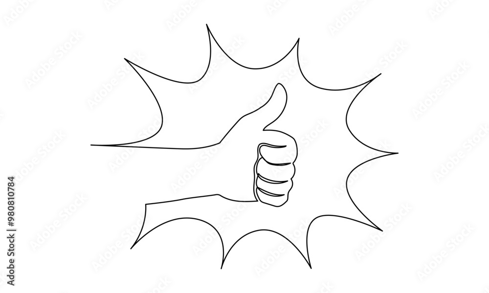 Leinwandbilder Thumb up in one continuous line drawing. Hand showing like and great sign in simple linear style. Finger up symbol in editable stroke. Doodle outline vector illustration