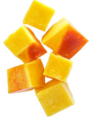 Mango cube slices isolated on white background 