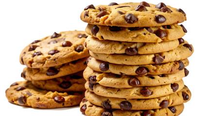 Chocolate Chip Cookies Stack &ndash; Isolated on White Background as Transparent. PNG. AI GENERATED