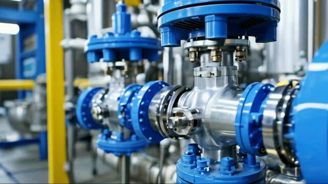 Gate valve used to supply clean water to filtration system closeup. Water treatment plant control systems direct waindustry, machine, metal, factory, industrial, equipment, technology, engine, steel, 