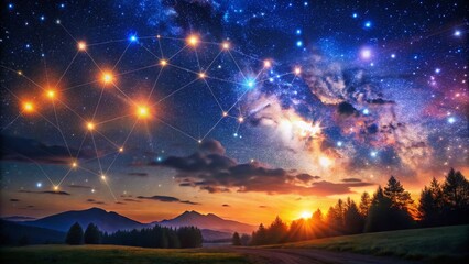 A vibrant, starry night sky shines with impeccable clarity, highlighting the majestic patterns of constellations,