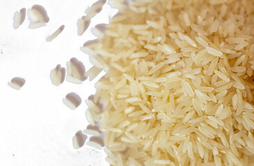 Close up, png shot of the uncooked white rice on the transparent background