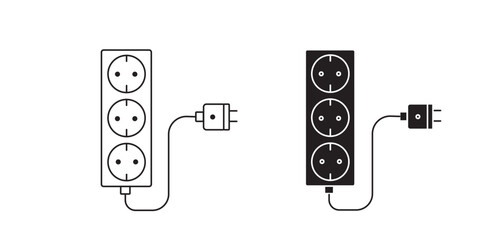 Electric power plug icon set. Electricity wire cord socket sign. Electrical symbol element. Vector stock illustration. Thunder bolt lightning icons set.