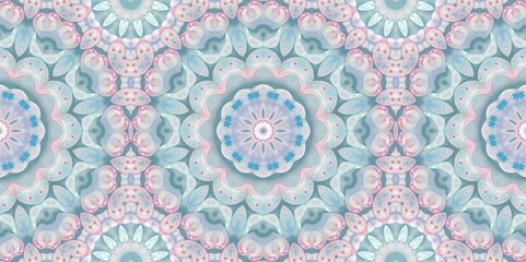 Abstract Kaleidoscope Geometry Psychedelic Art Pastel Pink Blue White Pattern Background