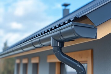 Contemporary gutter system on a home with a stylish wooden finish