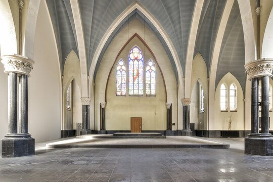 Spacious church interior with Gothic architecture - Powered by Adobe
