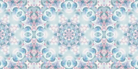 Abstract Kaleidoscope Geometry Psychedelic Art Pastel Pink Blue White Pattern Background