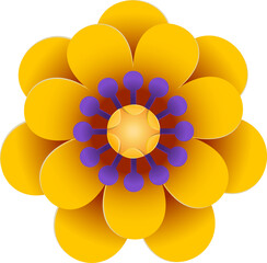 Yellow  flower decoration element graphic design,  PNG file no background