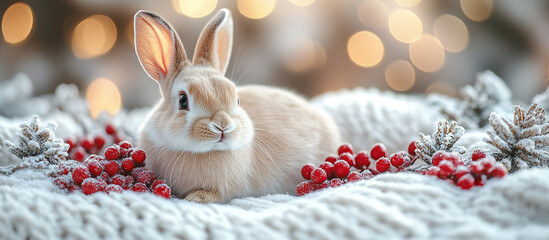 white rabbit on red background