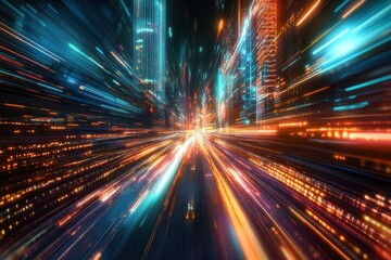 Fototapeta premium Speed light trails lights city futuristic.