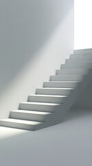 Obraz premium A minimalist staircase leads upward, gradually brightening as it approaches a soft light source, creating a serene and calming atmosphere