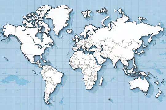 Fototapeta A white, blank, political world map with clearly defined national borders, seas, and oceans, allowing for customizable