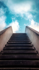 Obraz premium A staircase leads up into a bright blue sky symbolizing ascent and hope, inviting viewers to imagine new possibilities and heights to reach