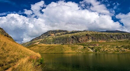 landscape with lake and mountains in the French Alps, lake Noir