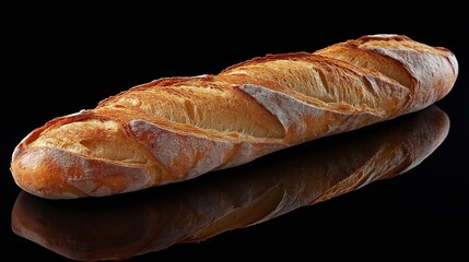 A Freshly Baked Baguette isolated on black background