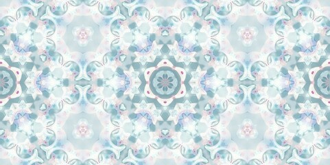 Abstract Kaleidoscope Geometry Psychedelic Art Pastel Pink Blue White Pattern Background