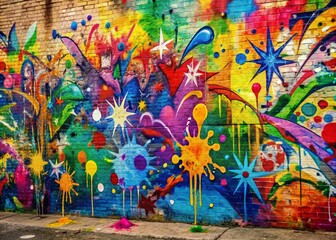 Vibrant splashes of color, swirling shapes, and dynamic patterns create a mesmerizing abstract graffiti wall background, perfect for artistic and pop art designs.