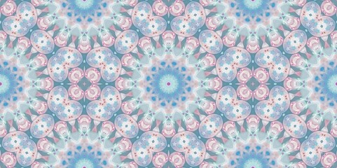 Abstract Kaleidoscope Geometry Psychedelic Art Pastel Pink Blue White Pattern Background