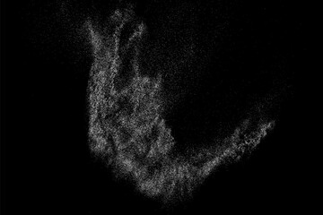 Snow effects. Water splash on black background. Dust overlay effect. White spray texture. Abstract explosion. Vector illustration, EPS 10.