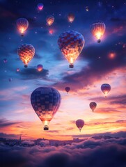 Fototapeta premium A sky adorned with floating hot air balloons