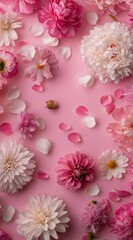 Beautiful floral arrangement with pink and white flowers on a pastel background