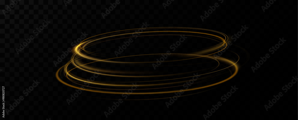 Aufkleber Golden glowing swirl. The effect of moving at the speed of light. Easy trail. Shiny wavy path. Vector.Neon light.	