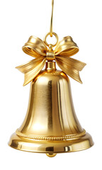 Golden Christmas Bell Isolated on White Transparent Background, PNG Element