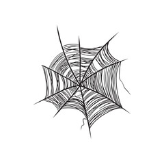 Beautiful realistic web net in black isolated on white background. Hand drawn vector sketch illustration in doodle engraved line art vintage style. Happy Halloween symbol, horror, icon