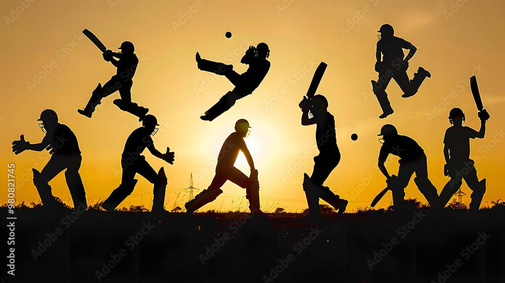 Canvas Prints cricket silhouettes