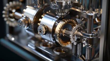 Fototapeta premium A machine with gears and a gold-plated gear
