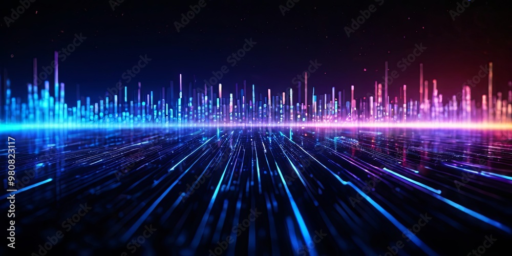 Poster a computer generated image of a cityscape with a blue sky
