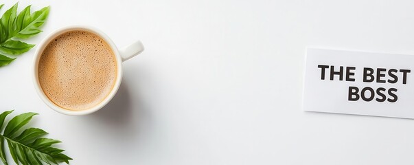 A handwritten note placed beside a cup of coffee on an organized desk, symbolizing thoughtful gratitude Boss s Day, thoughtfulness